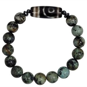 Hand Crafted Dzi Bead Bracelet Two-Eyed Dzi Bead African Turquoise